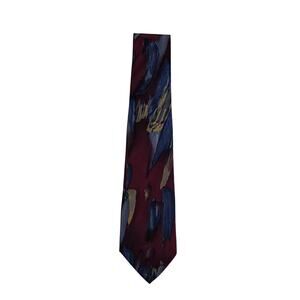 Pitti Uomo Silk Abstract Tie Mens Burgundy Blue Painterly Made in Italy Retro